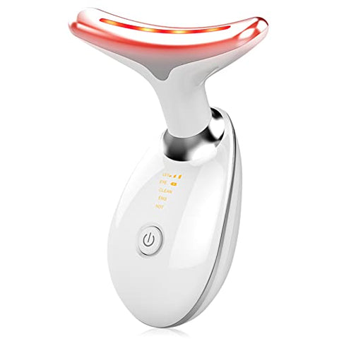 Red Light Therapy for Face, 7 Color LED Face Skin Rejuvenation for Face & Neck Beauty Device, Deplux Neck Tightening Device, Glossy White