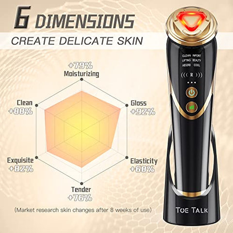 Radio Frequency Facial Machine - 6 in 1 Home Anti-Aging Skin Tightening Rejuvenation Skin Care Device, Light Therapy for Wrinkles Lifting High Frequency Face Massager with EMS