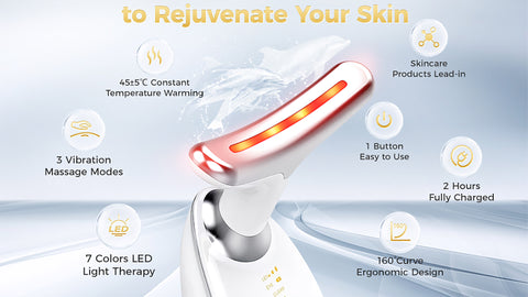 Red Light Therapy for Face, 7 Color LED Face Skin Rejuvenation for Face & Neck Beauty Device, Deplux Neck Tightening Device, Glossy White