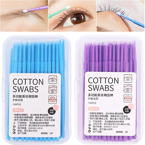 100pcs Eyelash Extension Removing Cotton Swabs Mascara Applicator Lip Eyes Makeup